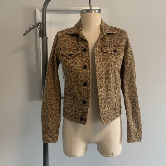Lucky Brand Tomboy Trucker Leopard Print Jacket Denim Animal Print XS Women’s - Picture 1 of 6